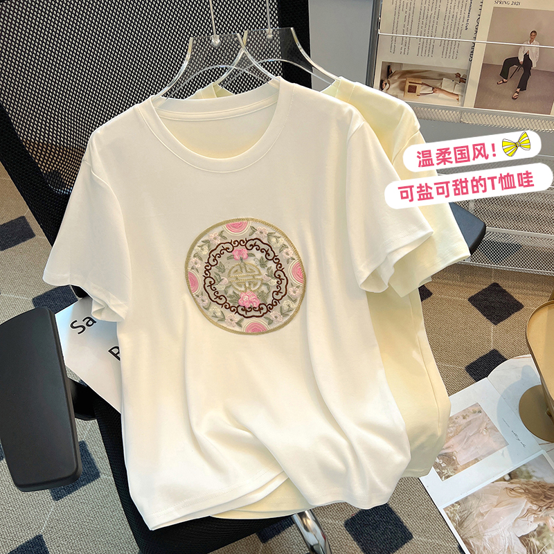 新中式國風短袖t恤女夏季2024新款氣質小眾設計感寬鬆純棉上衣ins