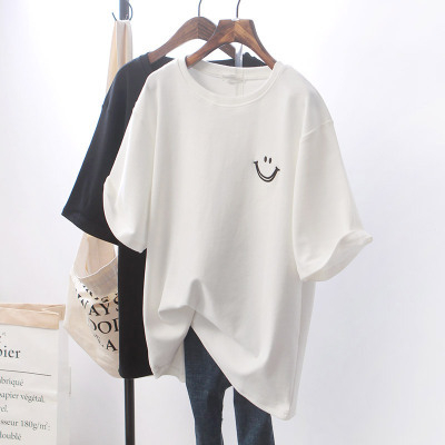 Hong Kong style chic short-sleeved T-shirt for women in summer loose Korean version ins trend mid-length white bottoms missing half-sleeved tops