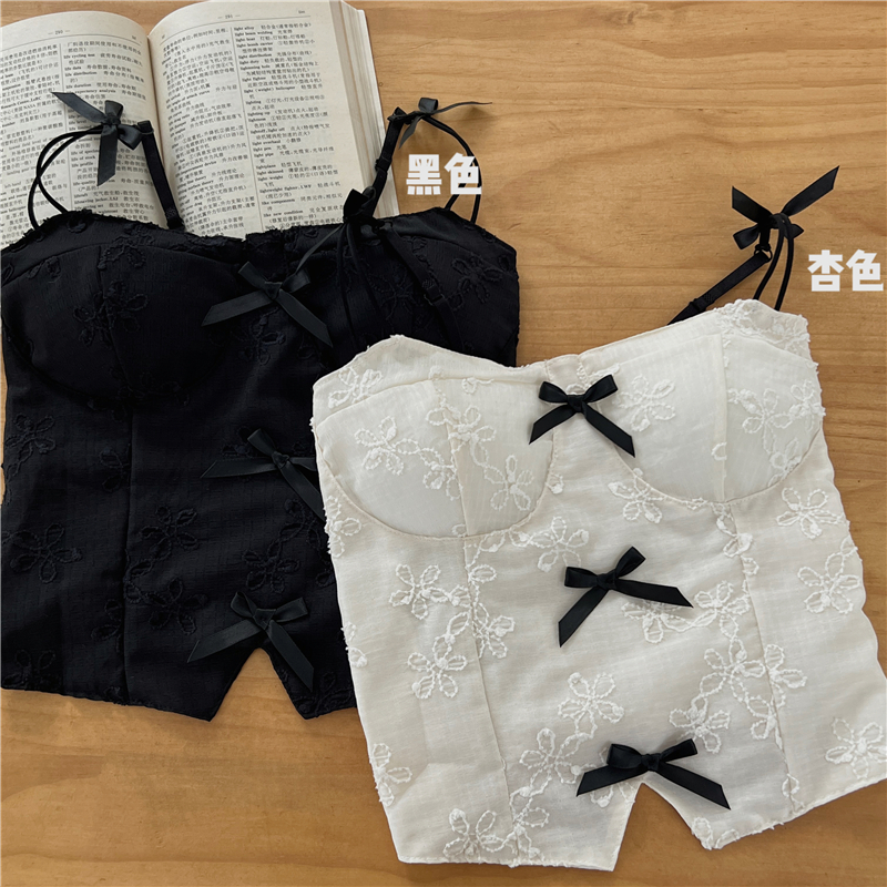實拍 春款甜美蝴蝶結吊帶背心女韓系內搭辣妹上衣