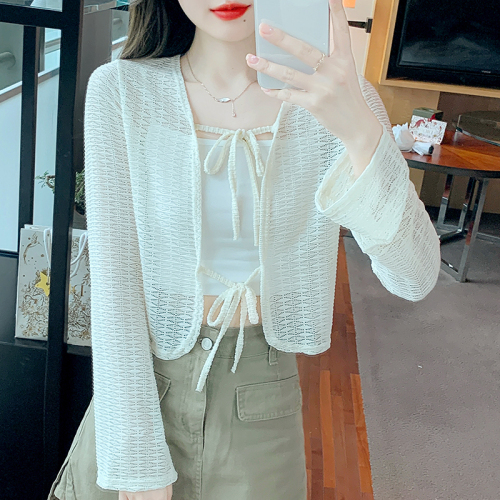 Already shipped 2024 spring and summer real shot large size new short loose lace-up sun protection shirt small shawl for women