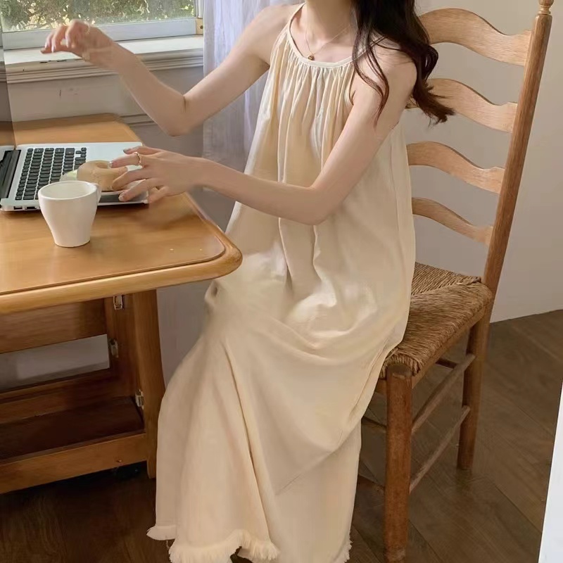 甜美少女睡衣公主風吊帶連衣睡裙女夏季新款純棉可外穿森系家居服
