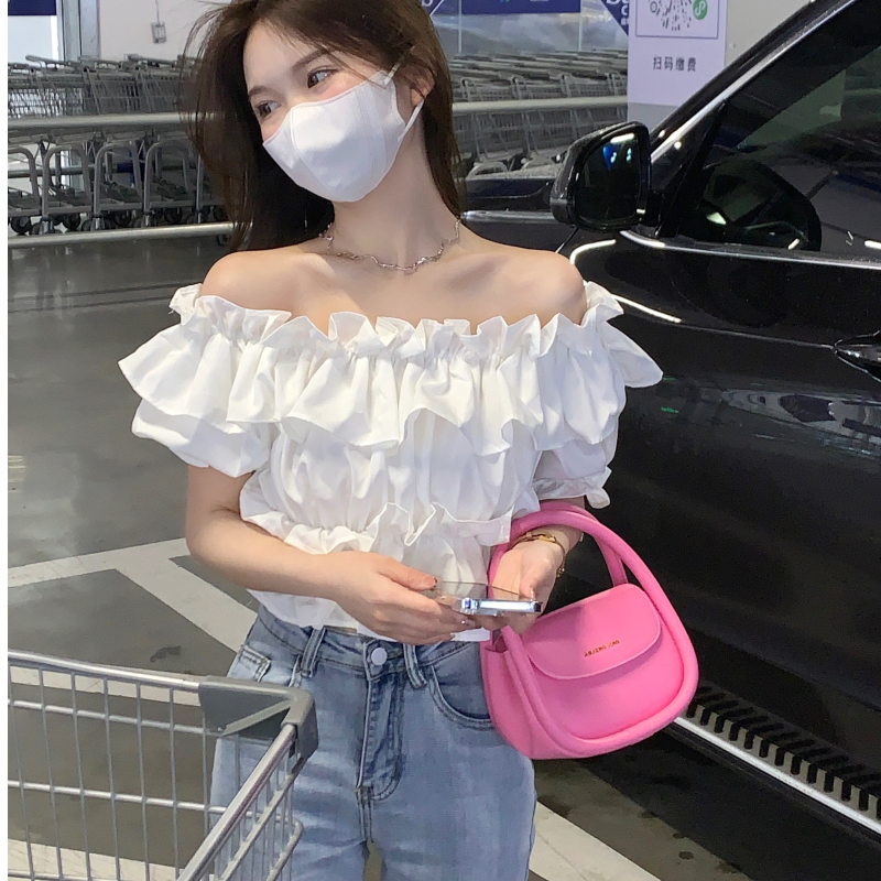 又甜又辣一字肩上衣女甜美超仙顯瘦2024新荷葉邊純欲風法式性感夏