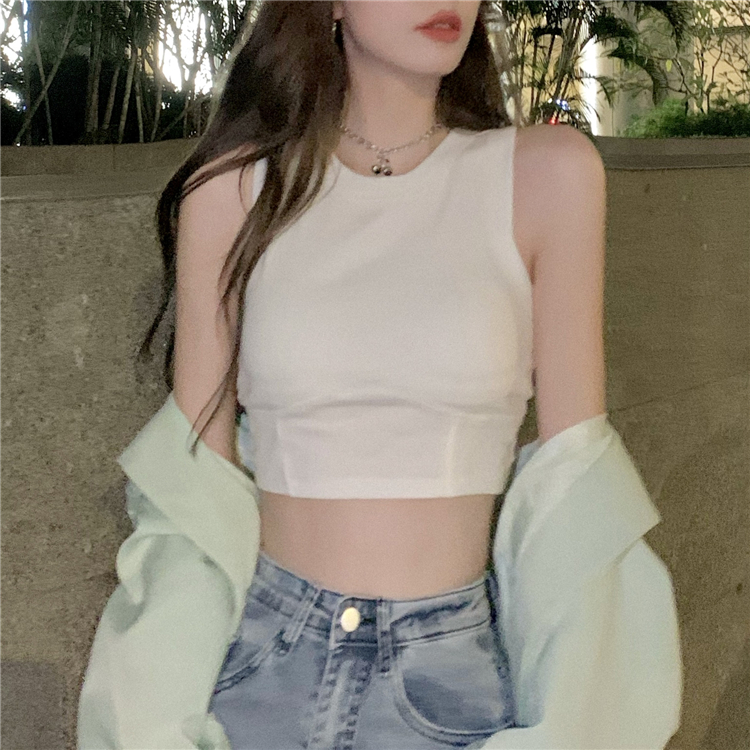 夏季白色帶胸墊內搭上衣女裝小眾背心外穿短款辣妹吊帶純欲打底