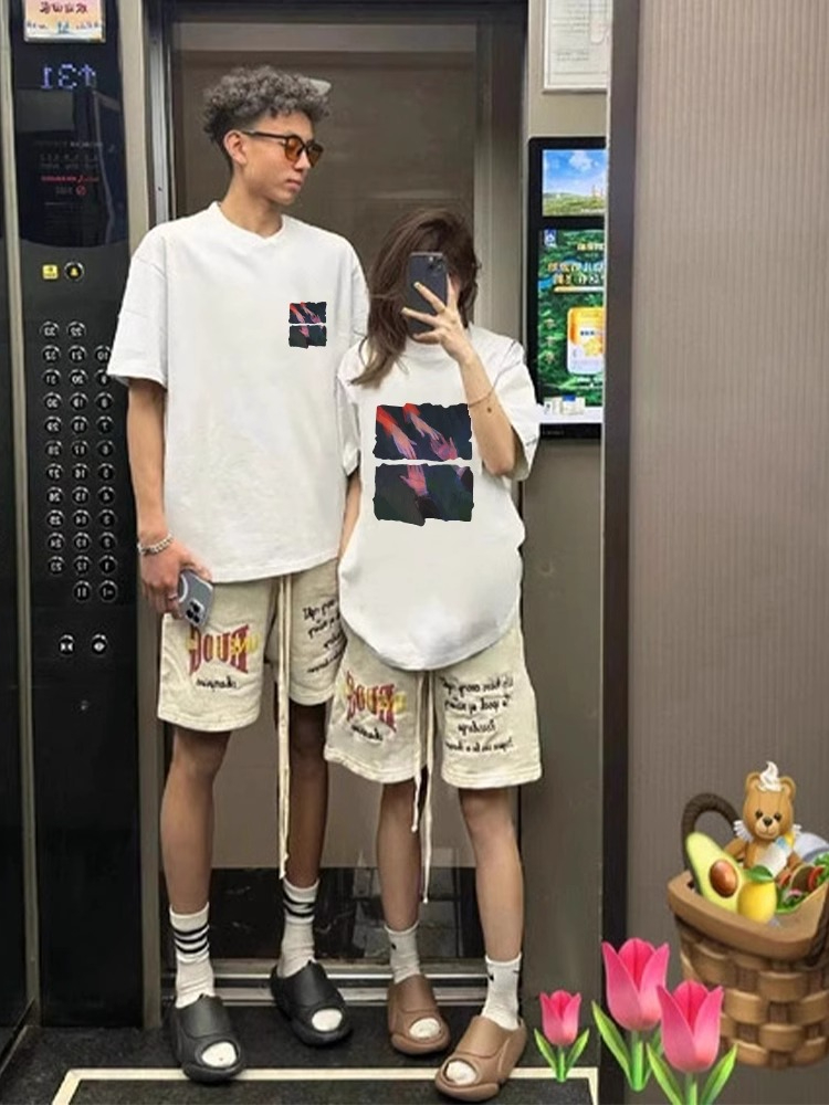 特別的網紅情侶裝夏裝2024新款disoo高級感小眾設計超火短袖t恤男