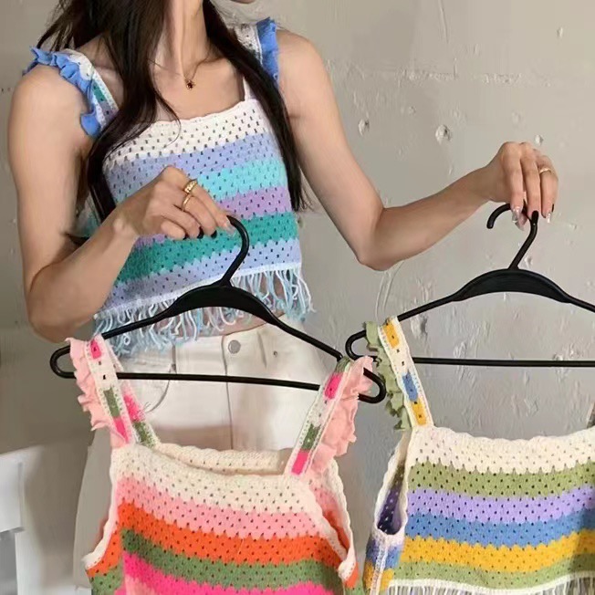 復古國風新款 2024復古鏤空背心女下擺設計感小眾別刺繡吊帶馬甲