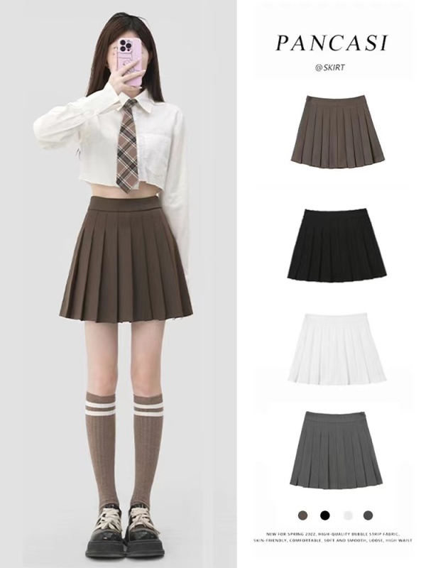 Khaki pleated skirt for women spring autumn winter petite college style jk woolen short skirt high waist suit a line skirt