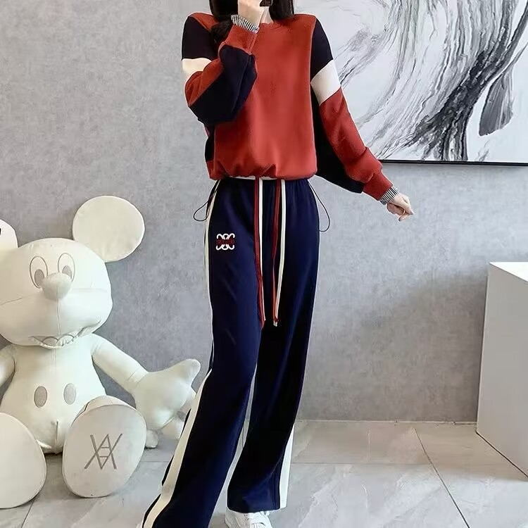 時尚炸街運動休閒套裝女春秋寬鬆顯瘦氣質衛衣闊腿褲兩件套潮