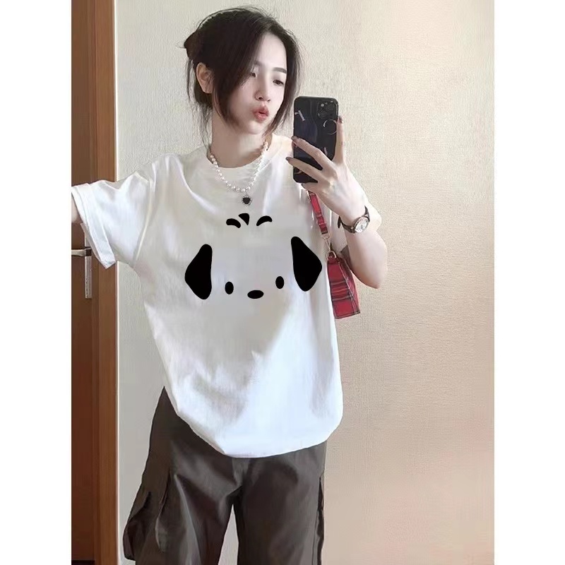高質量純棉220克精梳緊密手感好直播品質前印花短袖t恤女