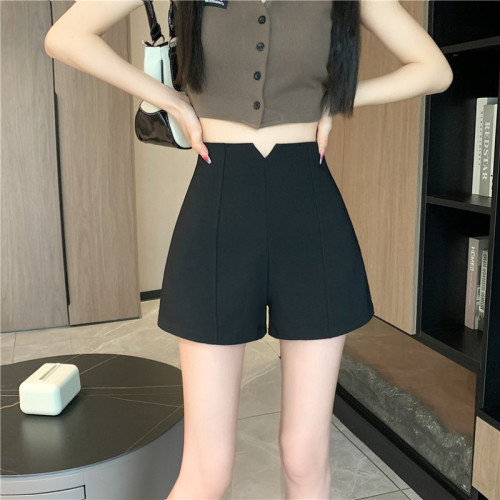 Actual shot of shorts for women, new spring elastic A-line wide-leg high-waisted casual pants for slimming outer wear