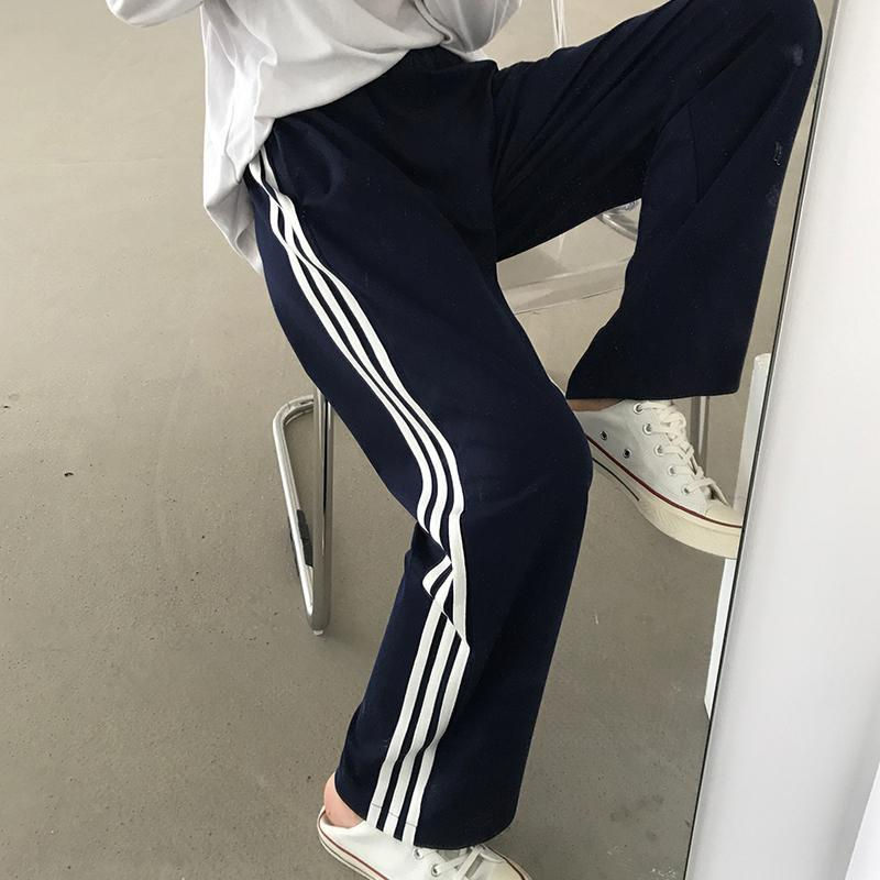 直筒學生闊腿褲運動褲長褲休閒寬鬆夏季褲子運動褲校服褲衛褲