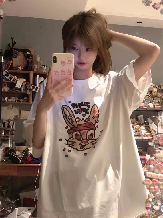 官圖220克/精梳純棉後包領有縫邊S-XXXL夏裝短袖T恤女