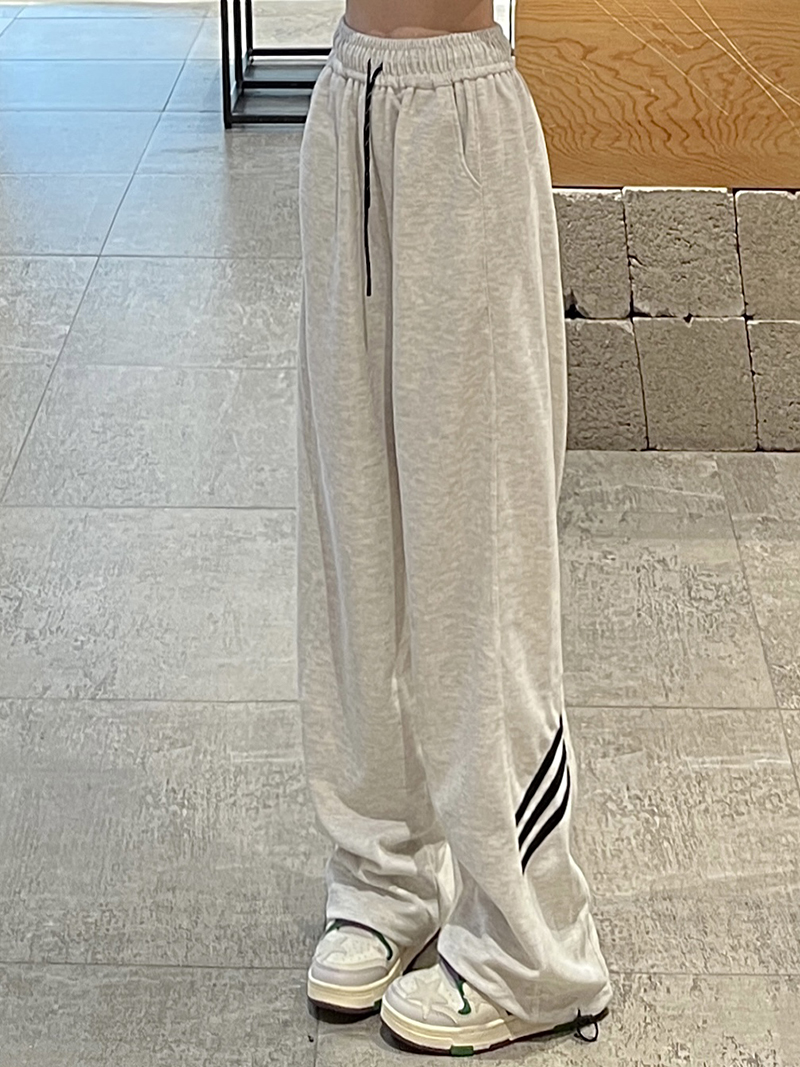 實拍 CVC高密米尼 條紋運動褲女直筒休閒褲