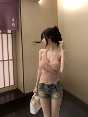 Actual shot ~ French gentle knitted small camisole women's design back strap slim outer top