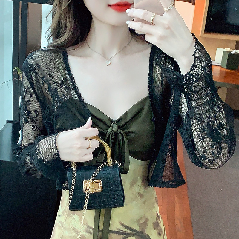 Has shipped small shawl coat women's 2024 spring and summer new style waistcoat all-match chiffon sun protection thin short outer cardigan