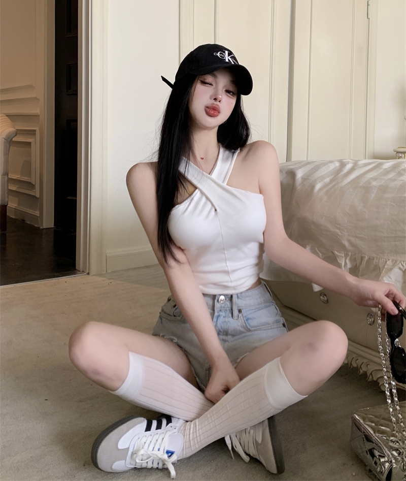 實拍 純欲辣妹性感交叉掛脖高級感背心吊帶外穿內搭短款上衣