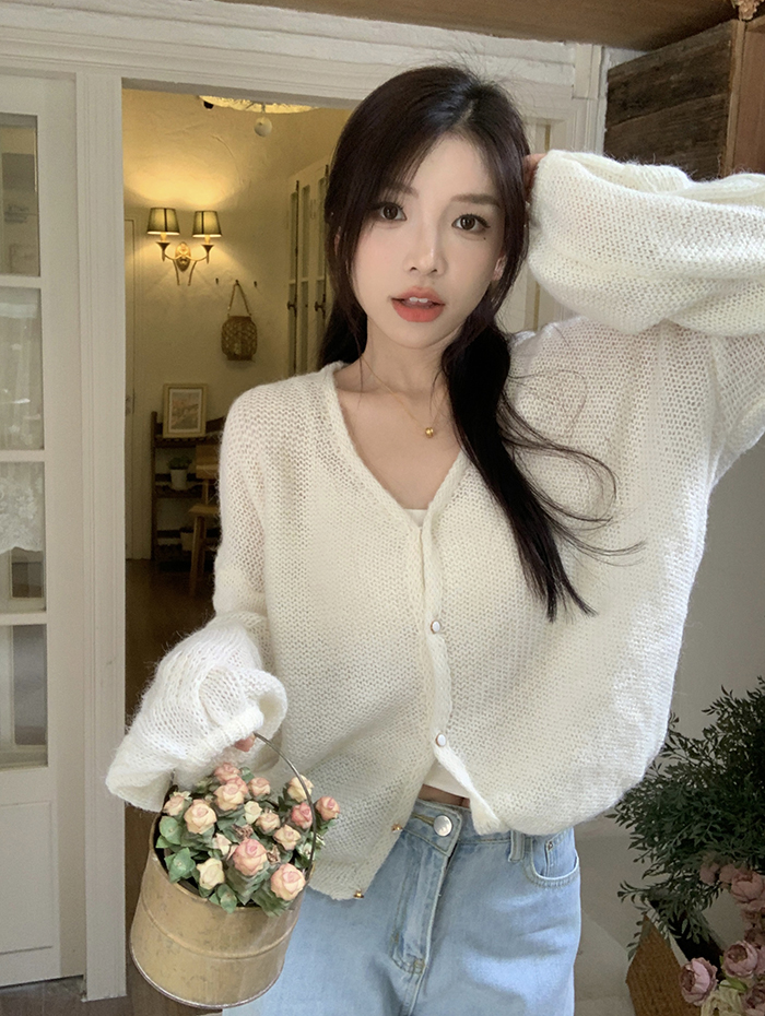 Actual shot ~ Spring new Korean style loose, soft and gentle cable thin knitted sweater cardigan jacket