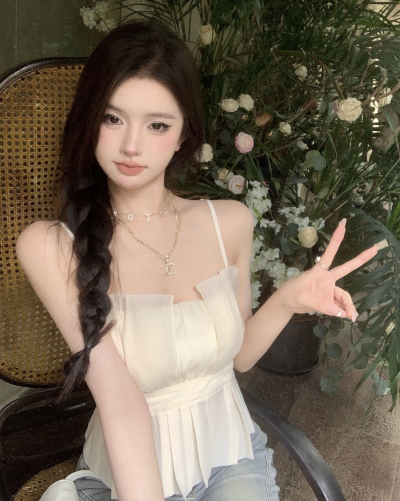 實拍 歐根紗吊帶背心小衫女甜辣風外穿無袖薄上衣