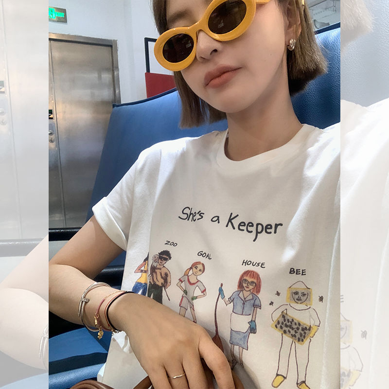 可愛小狗印花短袖T恤女夏新款寬鬆遮肉顯瘦柔軟膚手繪汪汪隊上…