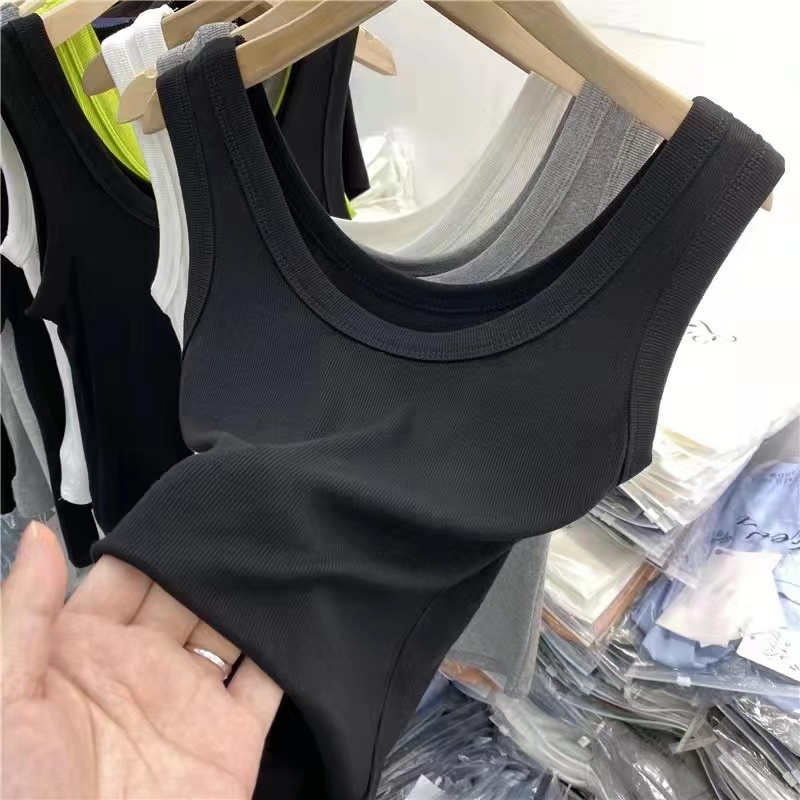 Solid color versatile bottoming inner threaded vest with small suspenders women's new slim sports backless top