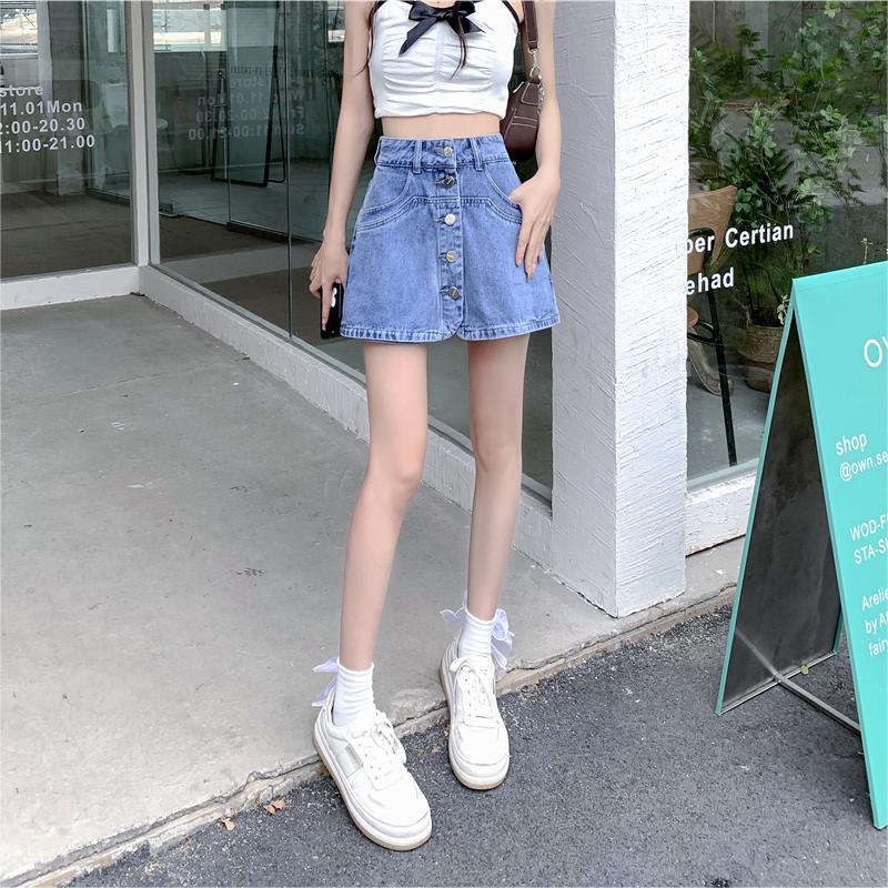 實拍#港風大碼女裝百搭防走光設計感高腰顯瘦百搭半身牛仔短褲裙