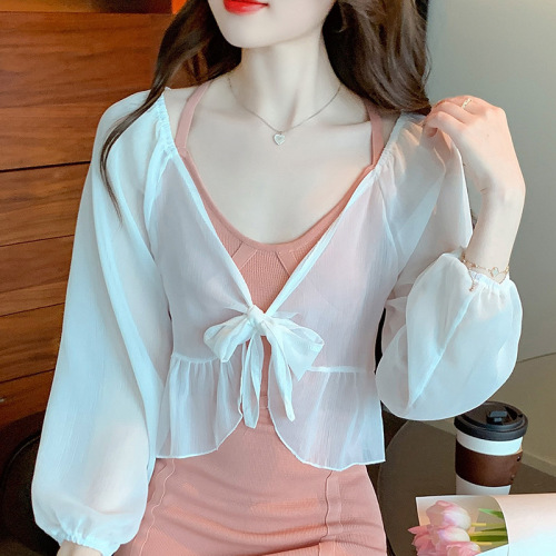 Small shawl coat women's 2024 spring and summer new style vest versatile chiffon sun protection coat ultra-thin short outer wear has been shipped
