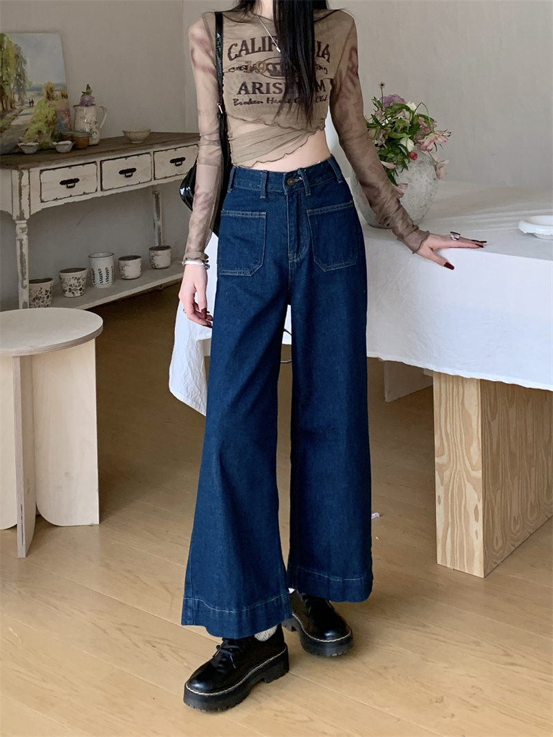 實拍 春季新款高腰寬鬆大褲腿百搭闊腿牛仔褲女