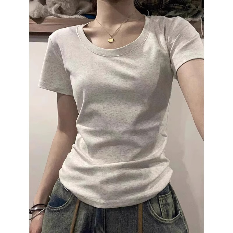 已出貨 美式復古甜辣妹短袖正肩t恤女夏季新款緊身顯瘦純棉上衣