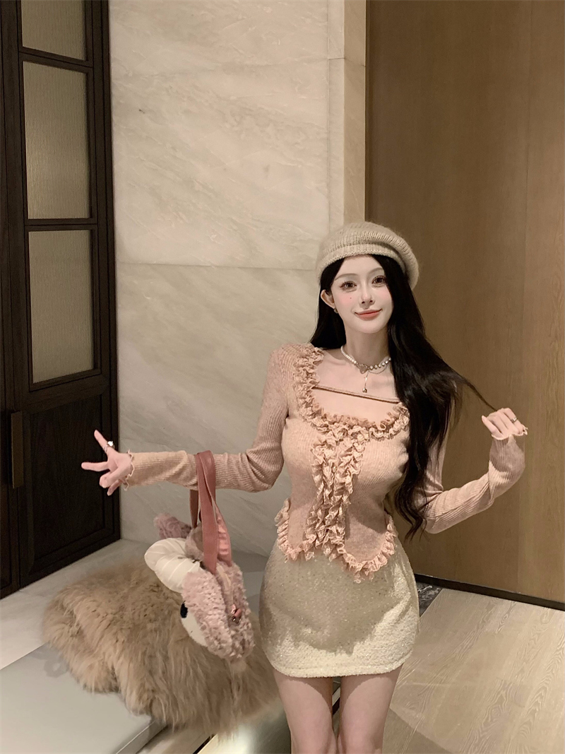 實拍~細閃蕾絲上衣春季內搭天花板女方領長袖打底衫針織T恤