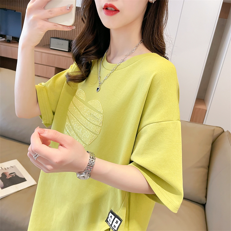 實拍 原版質量夏裝韓版寬鬆6535圓領愛心印花大碼短袖T恤女