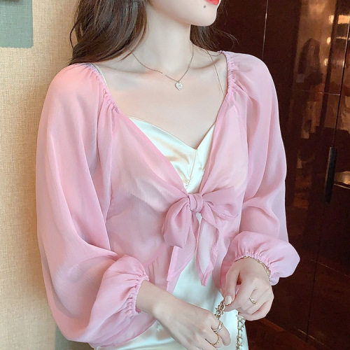 Small shawl coat women's 2024 spring and summer new style vest versatile chiffon sun protection coat ultra-thin short outer wear has been shipped
