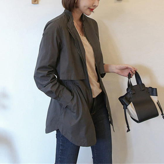 Small stand-up collar swallowtail casual jacket top 2024 spring new small drawstring waist slim jacket for women