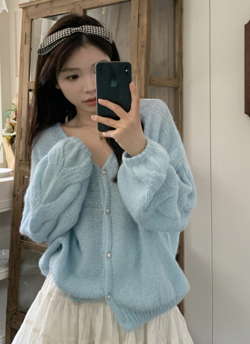 Actual shot ~ Spring new Korean style loose, soft and gentle cable thin knitted sweater cardigan jacket