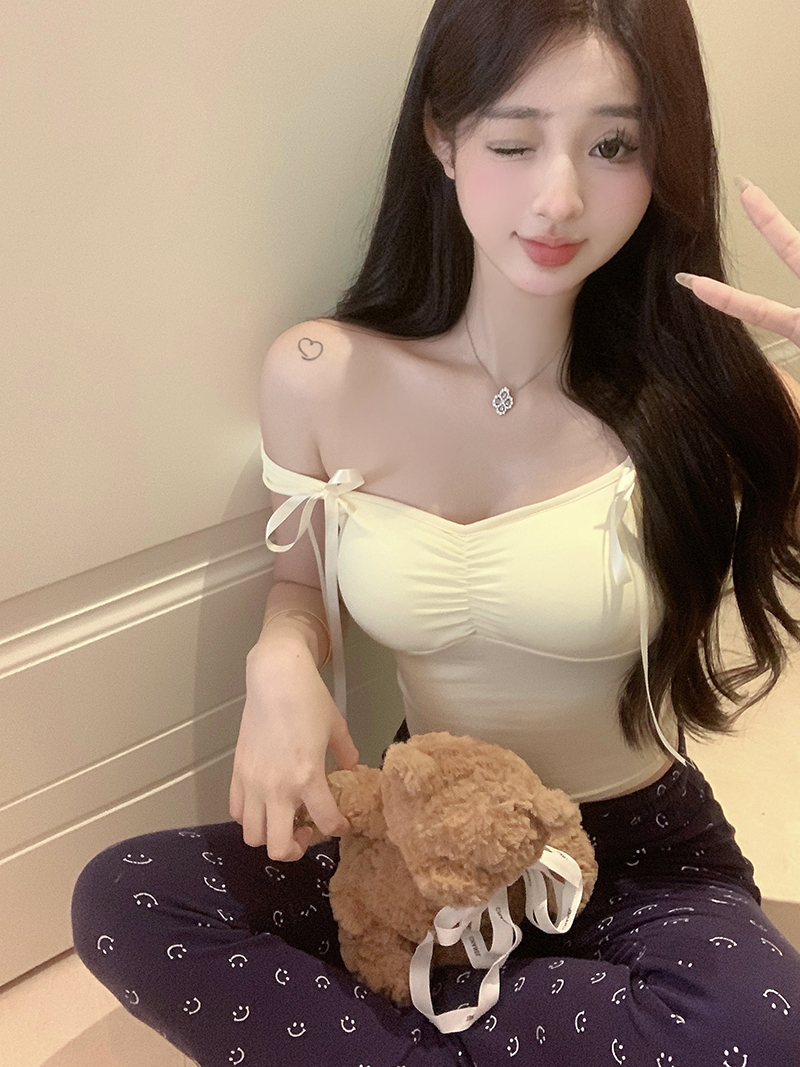 實拍  甜辣妹蝴蝶結背心女夏季純欲風內搭短款打底衫上衣