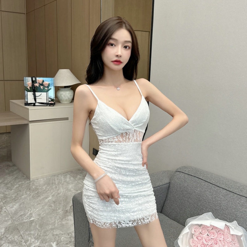 實拍 2024新款性感夜店修身顯瘦蕾絲透視包臀連衣裙