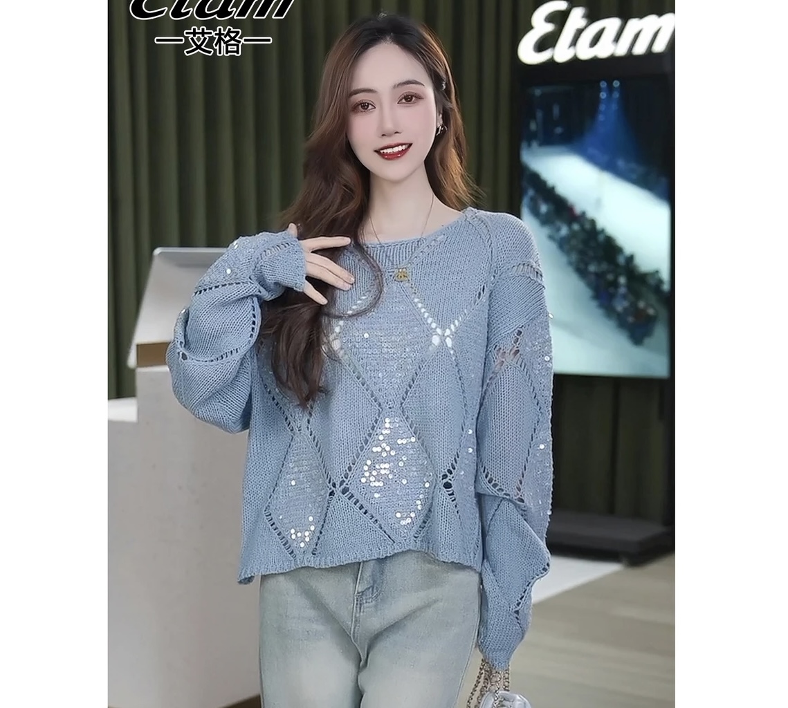 Tam/Aige 2024 spring versatile pullover loose round neck sweater fashionable knitted spring lazy temperament