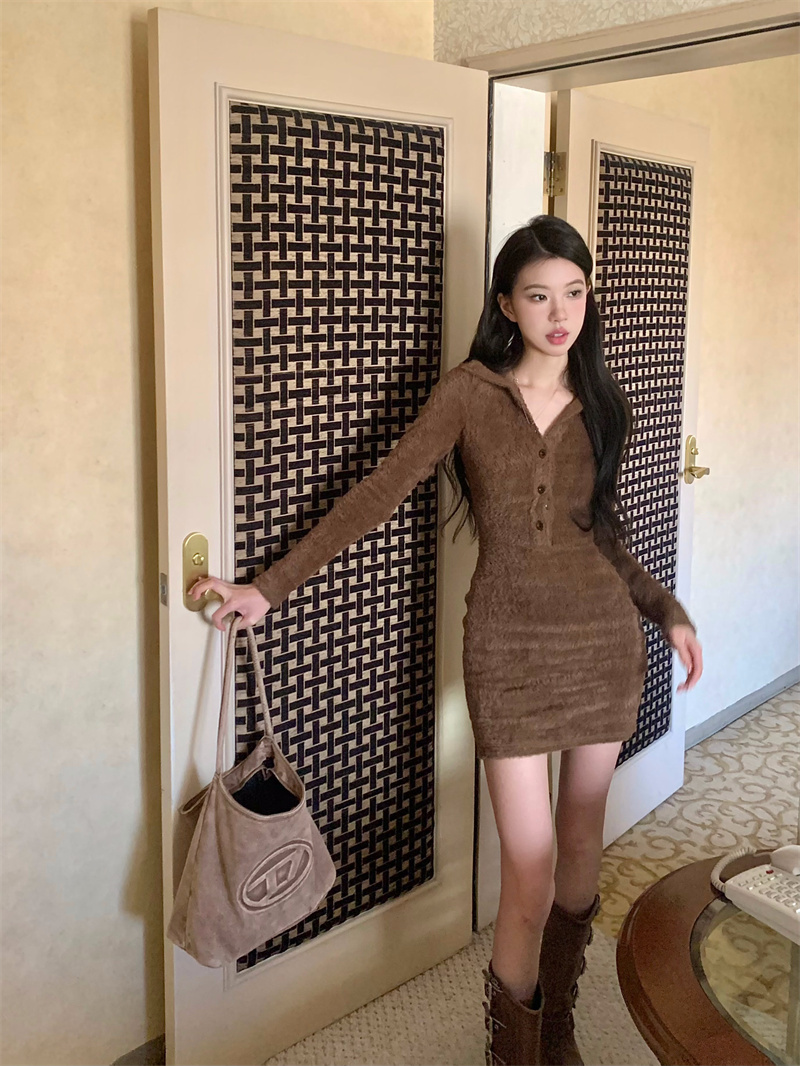 實拍  復古氣質辣妹修身顯瘦針織毛衣連衣裙