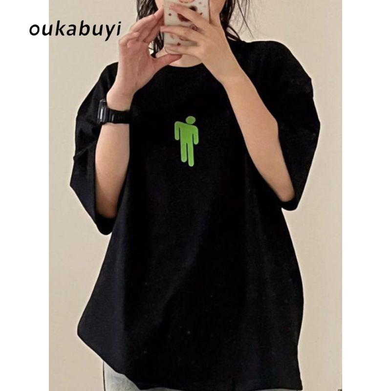 綠人印花短袖t恤女情侶寬鬆小眾上衣女