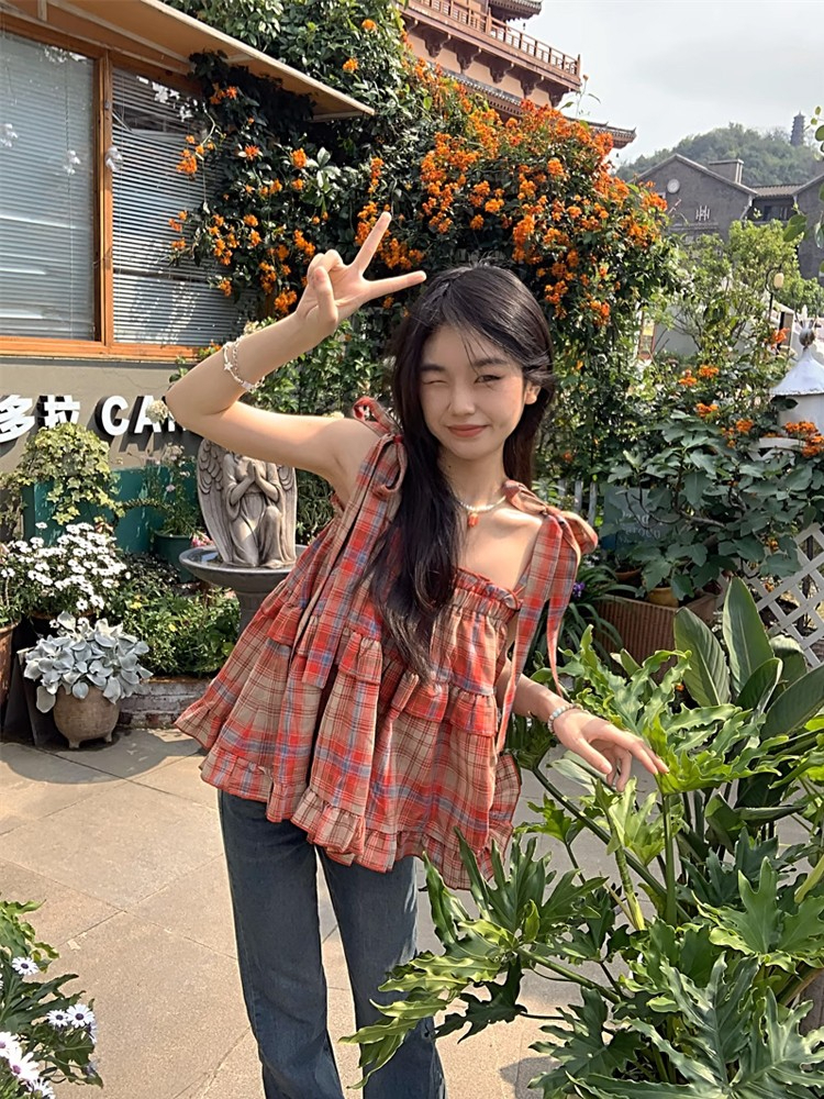 滌棉短款無袖外穿小吊帶夏季甜辣妹多巴胺穿搭氣質背心衣