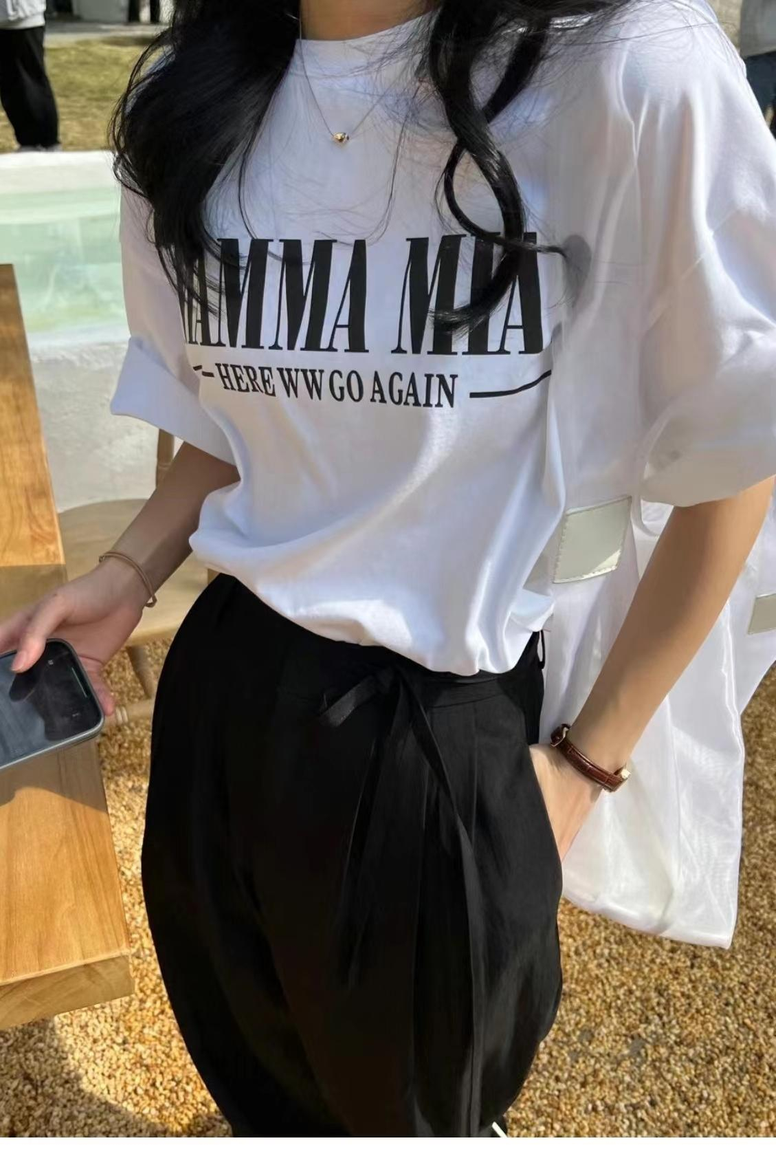 韓系2024春夏簡約百搭字母印花 減齡百搭ins潮短袖T恤 上衣女