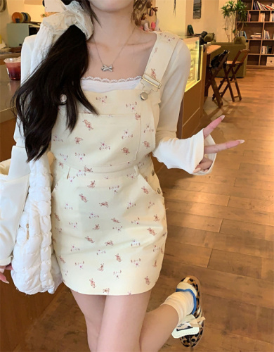 Actual shot Korean floral suspender skirt for women early spring 2024 new style small printed suspender hip skirt