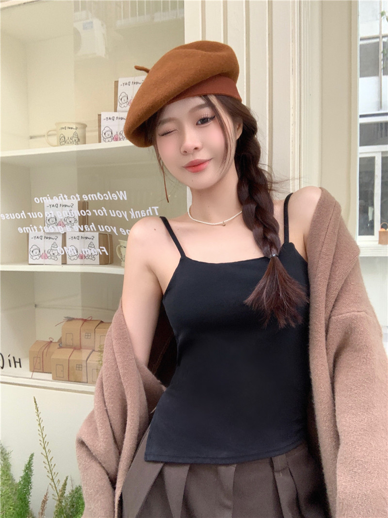 實拍~不規則開叉設計感吊帶背心辣妹外穿帶胸墊打底衣