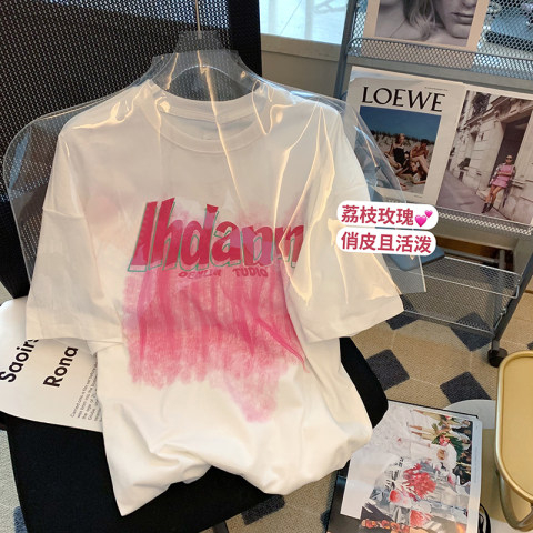 2024 New Large Size European and American High Street Couple T-shirt Printed Style Letter Graffiti New Couple Short Sleeve T-Shirt