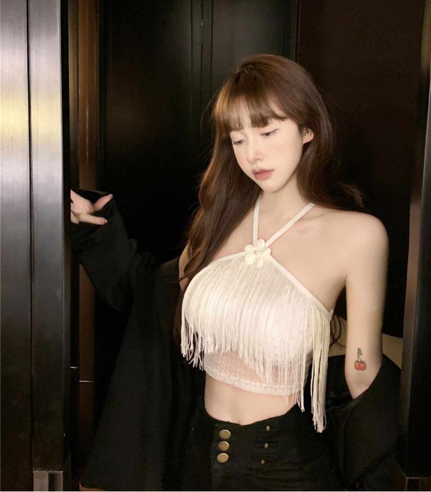 夏季純欲甜辣妹性感掛脖小吊帶背女外穿設計感別致短款上衣