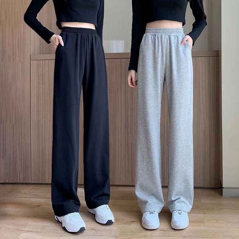 大魚鱗有口袋 高腰顯瘦港風闊腿褲女春秋寬鬆百搭休閒褲