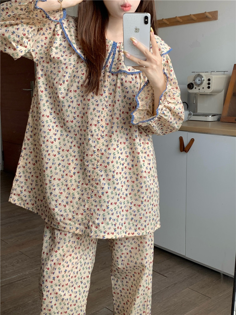 Actual shot of Korean style cotton loose, comfortable and sweet large lapel autumn and winter casual outerwear long-sleeved home wear suit