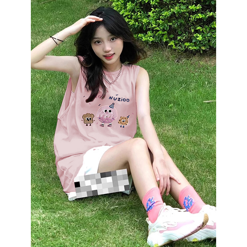 210g rear bag spring and summer loose cotton printed sleeveless vest for women