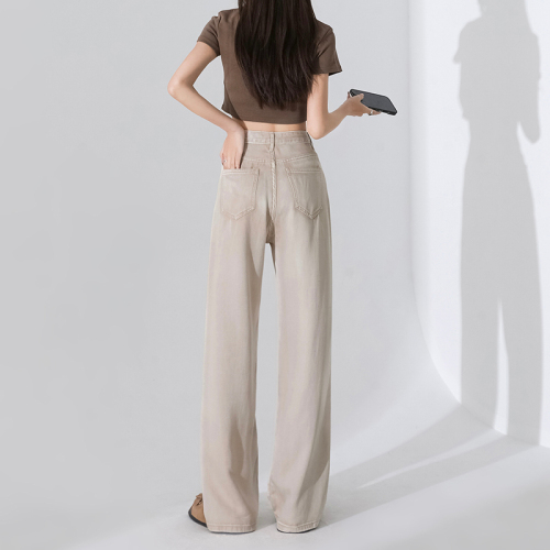 Real shot of YKK zippered Lyocell Tencel denim wide-leg pants for women, thin and loose ice silk straight style new style