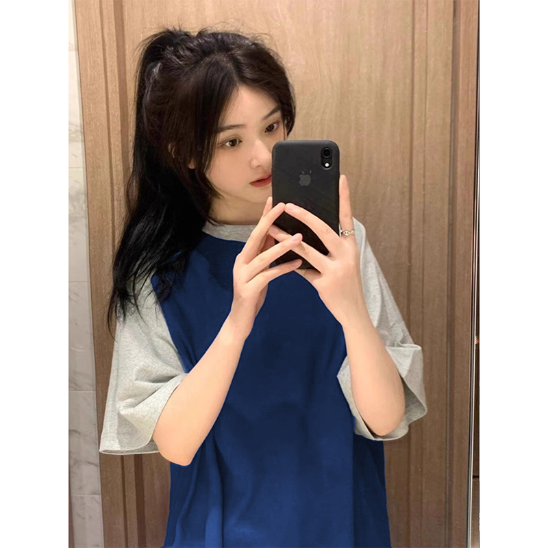 21 count Solona collar 100% cotton back strip spring and summer new loose raglan short-sleeved T-shirt