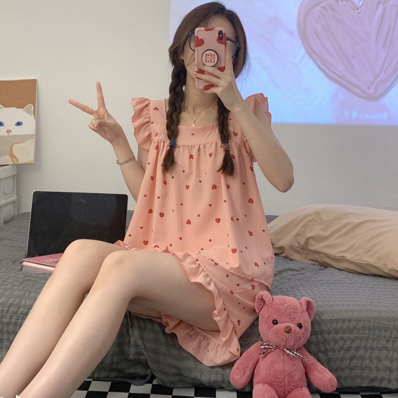 睡衣女夏季2024年韓版新款小飛袖甜美可愛少女家居服兩件套裝