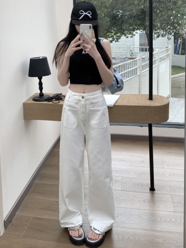 Actual shot ~ Retro washed wide-leg jeans for women, high-waisted slimming straight-leg floor mopping pants